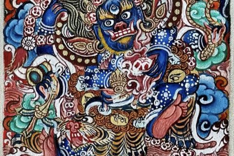 编号118-4781522：彩绘小唐卡-六臂玛哈嘎拉（长方形·5*4CM左右）