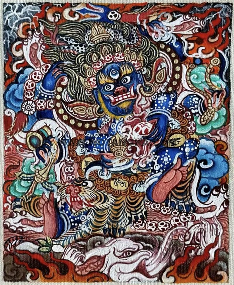 编号118-4781522：彩绘小唐卡-六臂玛哈嘎拉（长方形·5*4CM左右）