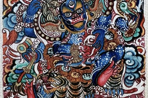 编号118-5067221：彩绘小唐卡-六臂玛哈嘎拉（长方形·5*4CM左右）