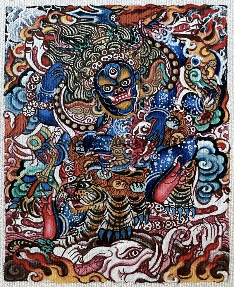编号118-5067221：彩绘小唐卡-六臂玛哈嘎拉（长方形·5*4CM左右）