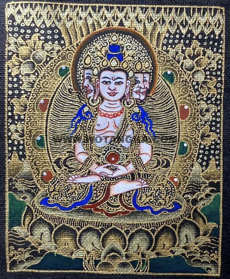 编号118-5190396：黑金小唐卡-四面大日如来（长方形·5*4CM左右）