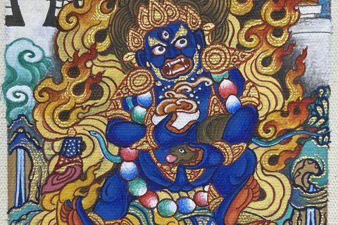 编号118-5214326：彩绘小唐卡-黑财神（长方形·5*4CM左右）