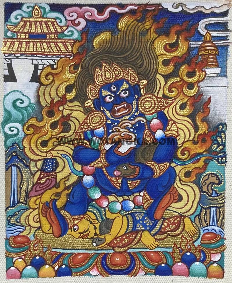 编号118-5214326：彩绘小唐卡-黑财神（长方形·5*4CM左右）