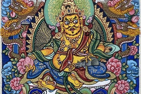 编号118-5221996：彩绘小唐卡-黄财神（长方形·5*4CM左右）