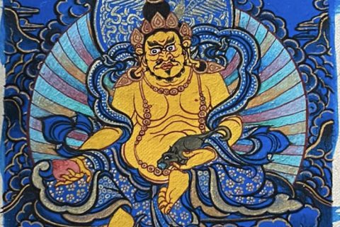 编号118-5399112：蓝金小唐卡-黄财神（长方形·5*4CM左右）