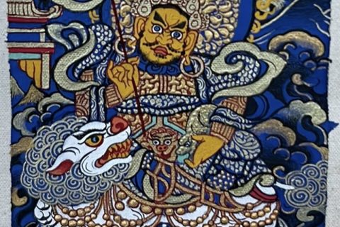 编号118-5520993：蓝金小唐卡-财宝天王（长方形·5*4CM左右）
