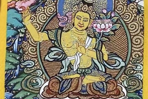 编号118-7201327：彩绘小唐卡-文殊菩萨（长方形·5*4CM左右）