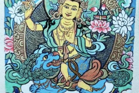 编号118-9363532：彩绘小唐卡-文殊菩萨（长方形·5*4CM左右）