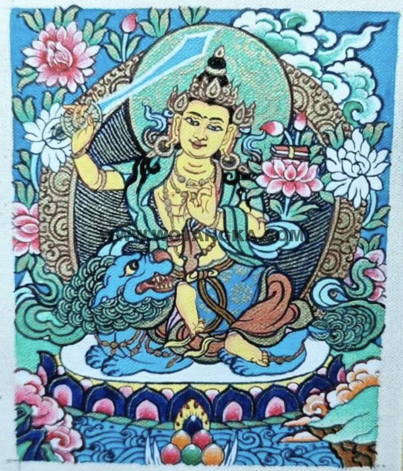 编号118-9363532：彩绘小唐卡-文殊菩萨（长方形·5*4CM左右）