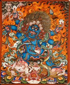 编号118-9793000：彩绘小唐卡-六臂玛哈嘎拉（长方形·5*4CM左右）