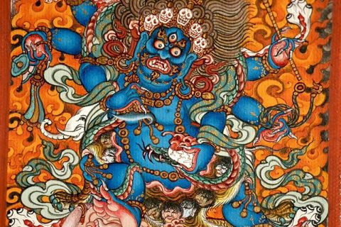 编号118-9793000：彩绘小唐卡-六臂玛哈嘎拉（长方形·5*4CM左右）