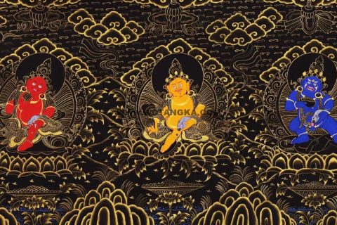 编号138-142199：黑金唐卡-五方财神（69*260CM左右）