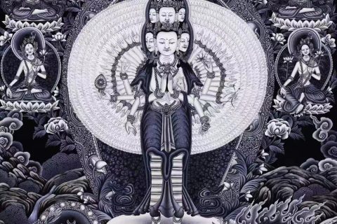 编号138-347673：彩绘唐卡-千手观音·三怙主（82*60CM左右）