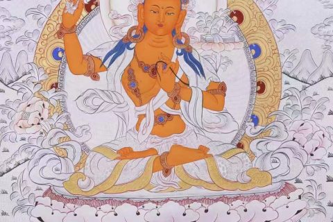 编号138-434615：白银唐卡-文殊菩萨·三怙主（75*47CM左右）