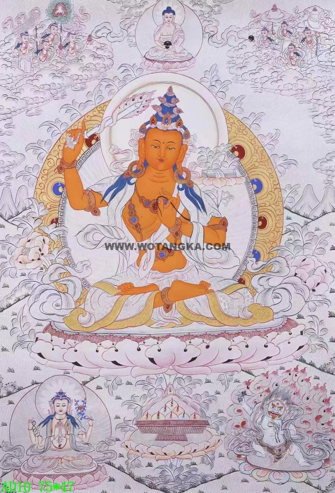 编号138-434615:白银唐卡-文殊菩萨·三怙主(75*47CM左右)