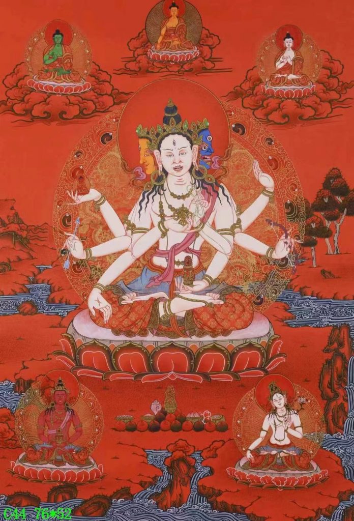 编号138-506624：红金唐卡-尊胜佛母·长寿三尊（76*52CM左右）