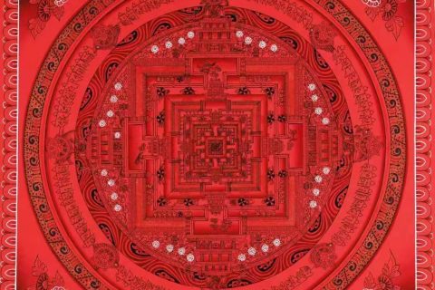 编号138-564945：红金唐卡-时轮金刚坛城（50*50CM左右）
