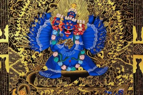 编号138-640711：黑金唐卡-大威德金刚（76*51CM左右）