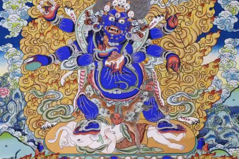 编号138-747043：彩绘唐卡-六臂玛哈嘎拉（99*71CM左右）