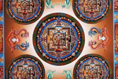 编号138-761257：彩绘唐卡-五方时轮金刚坛城（75*75CM左右）