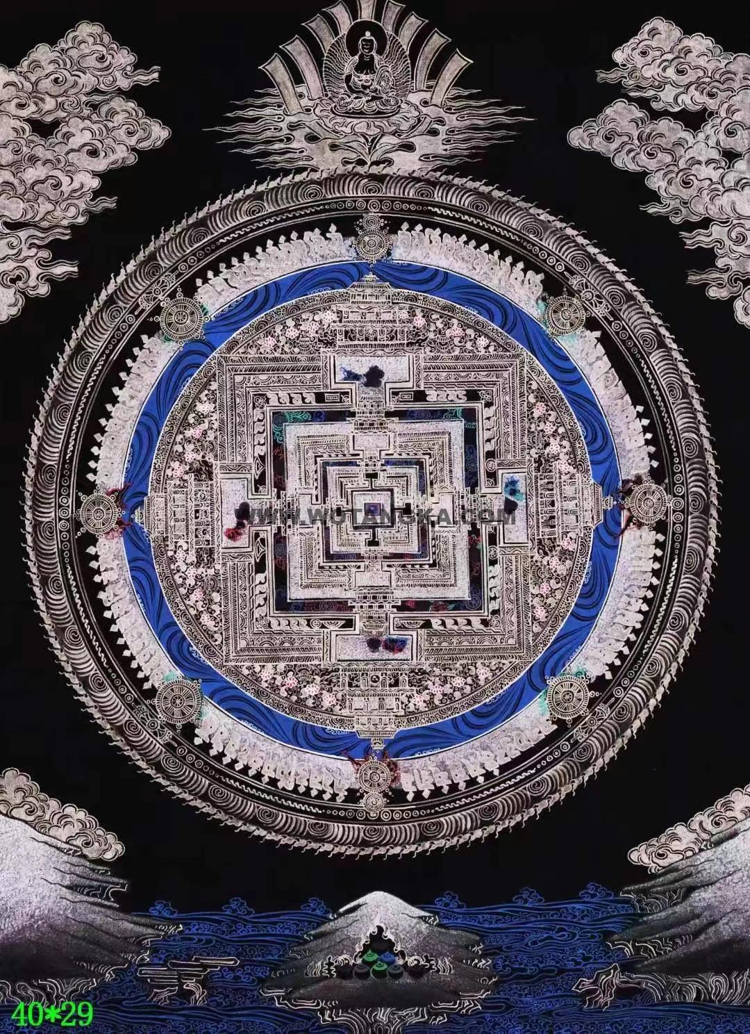 编号138-906328：黑银唐卡-时轮金刚坛城（40*29CM左右）