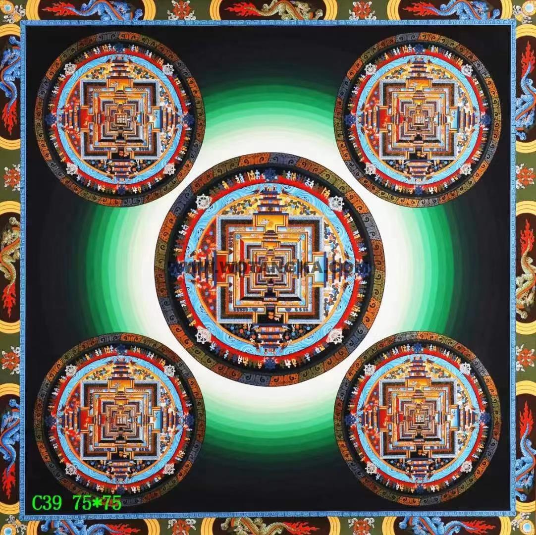 编号138-978839：彩绘唐卡-五方时轮金刚坛城（75*75CM左右）