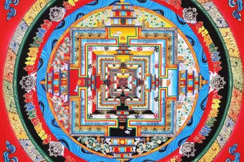 编号138-982660：彩绘唐卡-时轮金刚坛城（90*90CM左右）