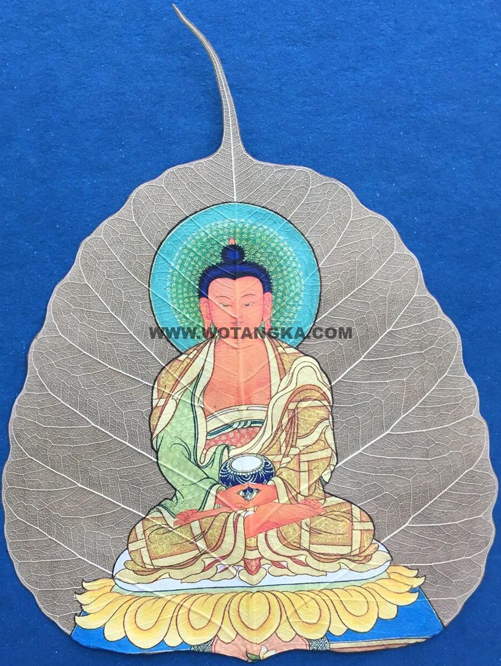 编号168-884231:彩绘唐卡-菩提叶唐卡·阿弥陀佛(18*16CM左右)