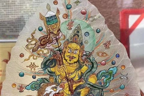 编号168-889326：彩绘唐卡-菩提叶唐卡·财宝天王（18*16CM左右）