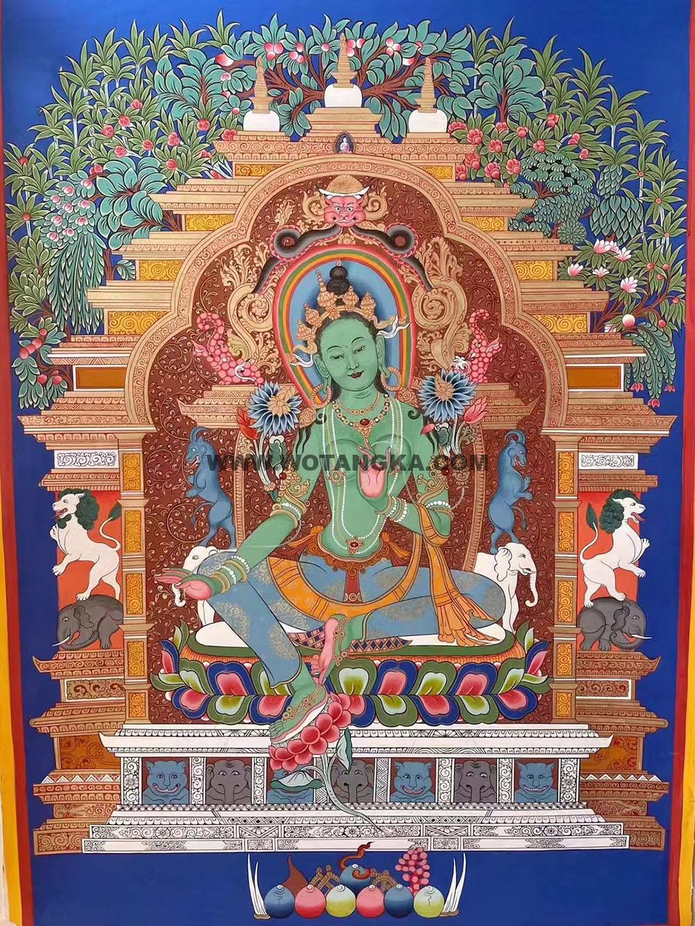 编号188-153126:彩绘唐卡-绿度母(60*45CM左右)