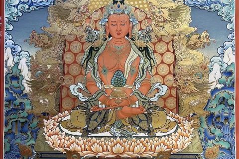 编号188-199341：彩绘唐卡-长寿佛·长寿三尊（80*60CM左右）