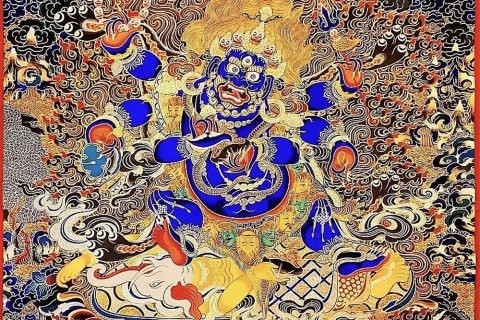 编号188-239391：黑金唐卡-六臂玛哈嘎拉（100*70CM左右）