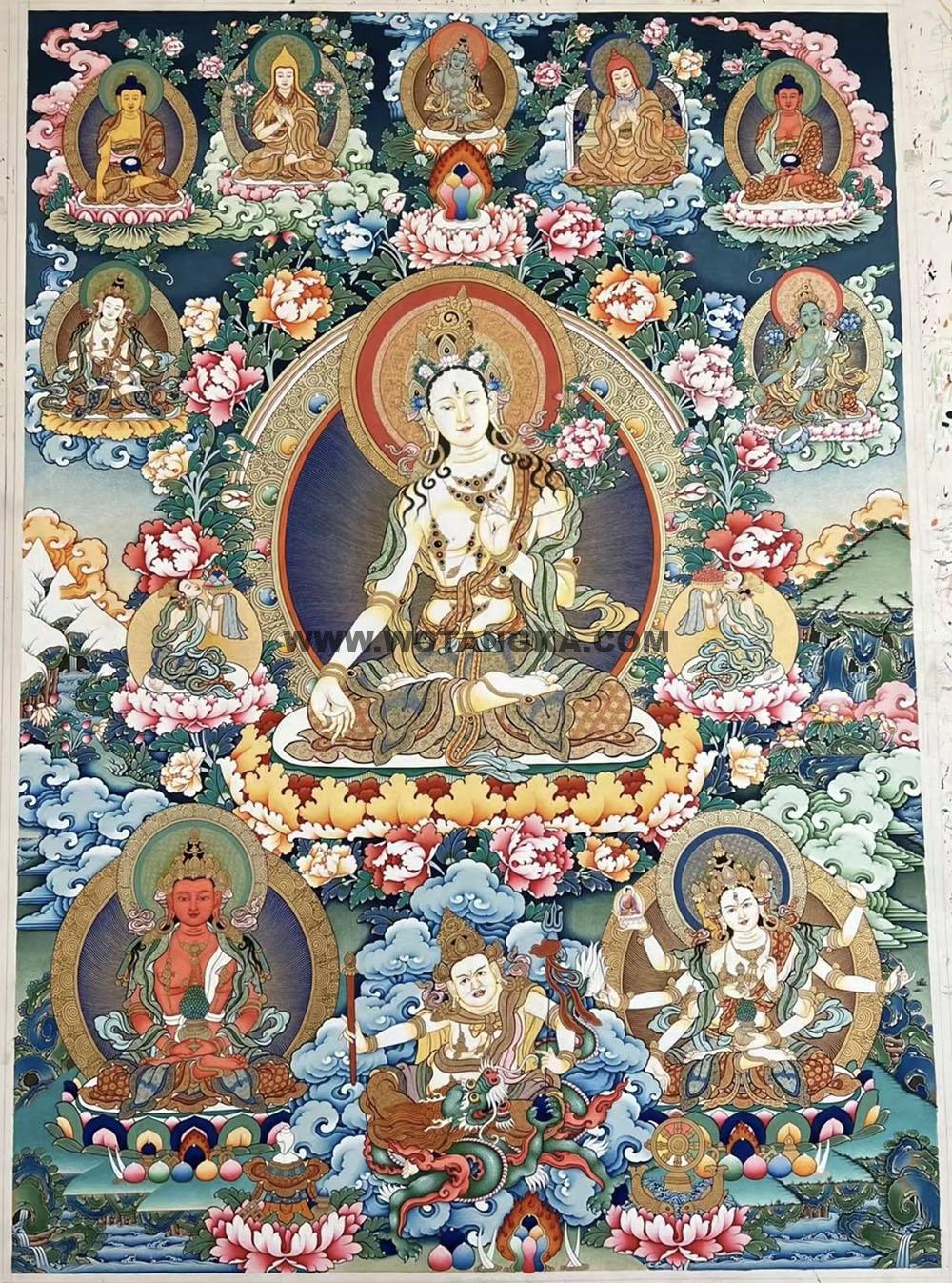 编号188-250859:彩绘唐卡-白度母·长寿三尊(100*70CM左右)