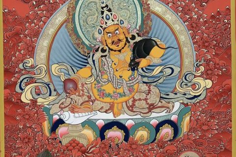 编号188-340677：红金唐卡-黄财神·五方财神（100*70CM左右）