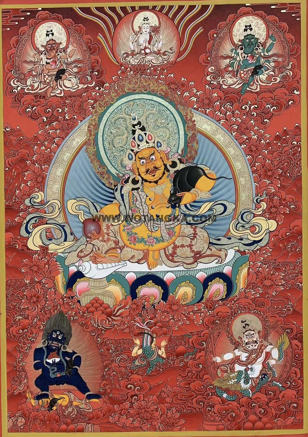 热贡-扎西·画院:红金唐卡-黄财神·五方财神(100*70CM左右)