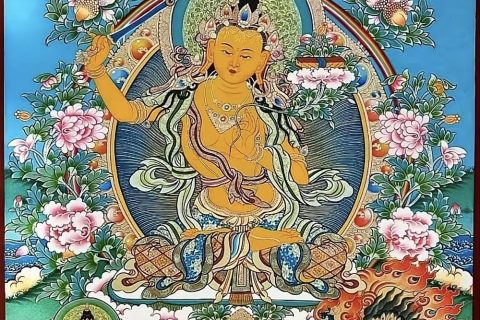 编号188-428863：彩绘唐卡-文殊菩萨·三怙主（80*60CM左右）