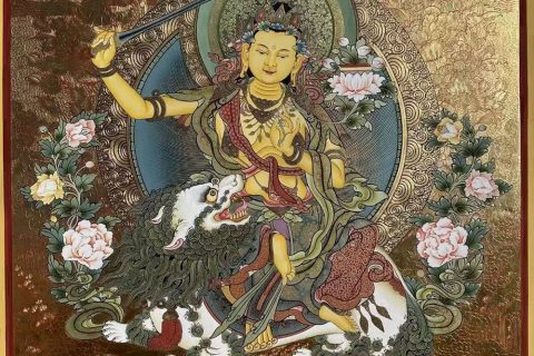 编号188-526066：黄金唐卡-文殊菩萨·五部文殊（100*70CM左右）