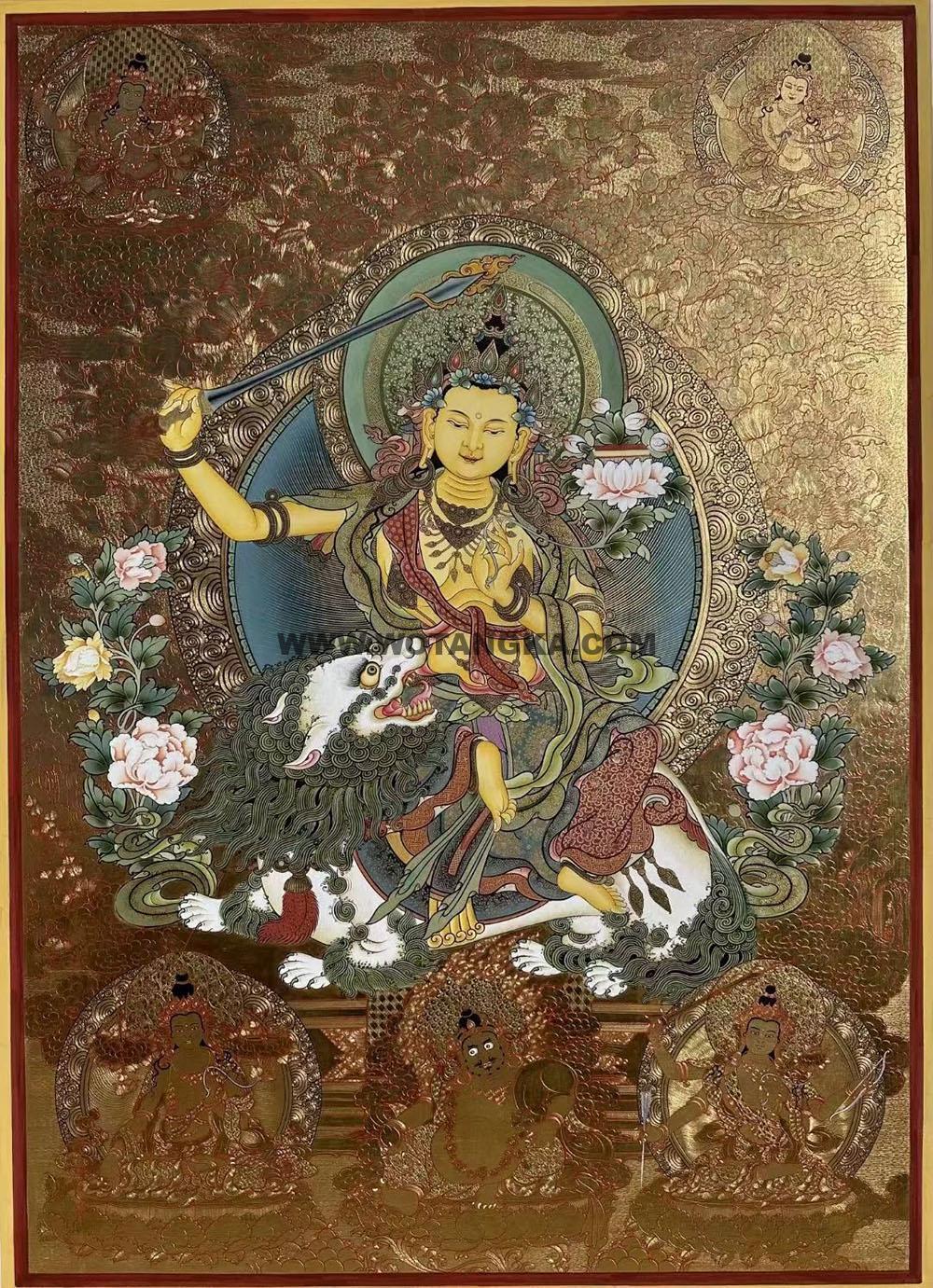 热贡-顿珠诺布·画院:黄金唐卡-文殊菩萨·五部文殊(100*70CM左右)