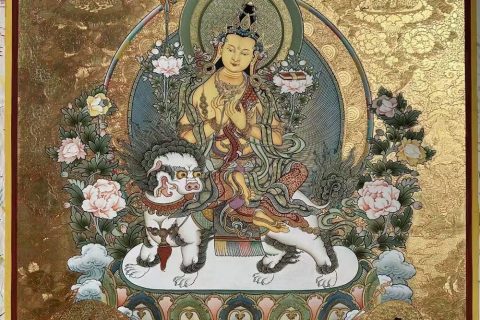 编号188-532648：黄金唐卡-文殊菩萨·五部文殊（100*70CM左右）