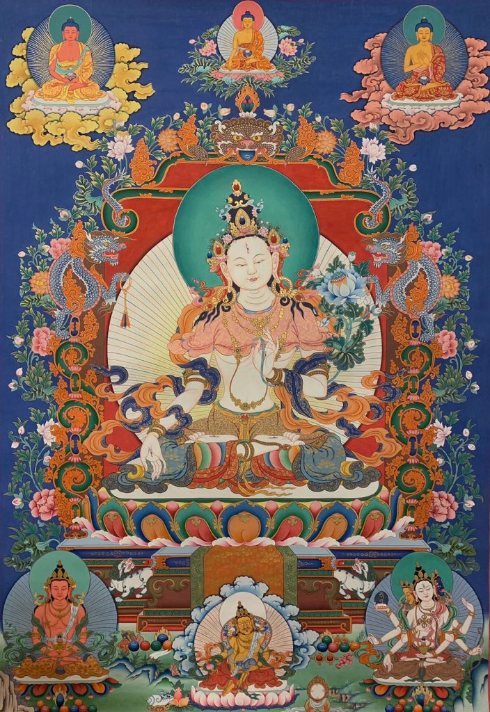编号188-836644：彩绘唐卡-白度母·长寿三尊（100*70CM左右）