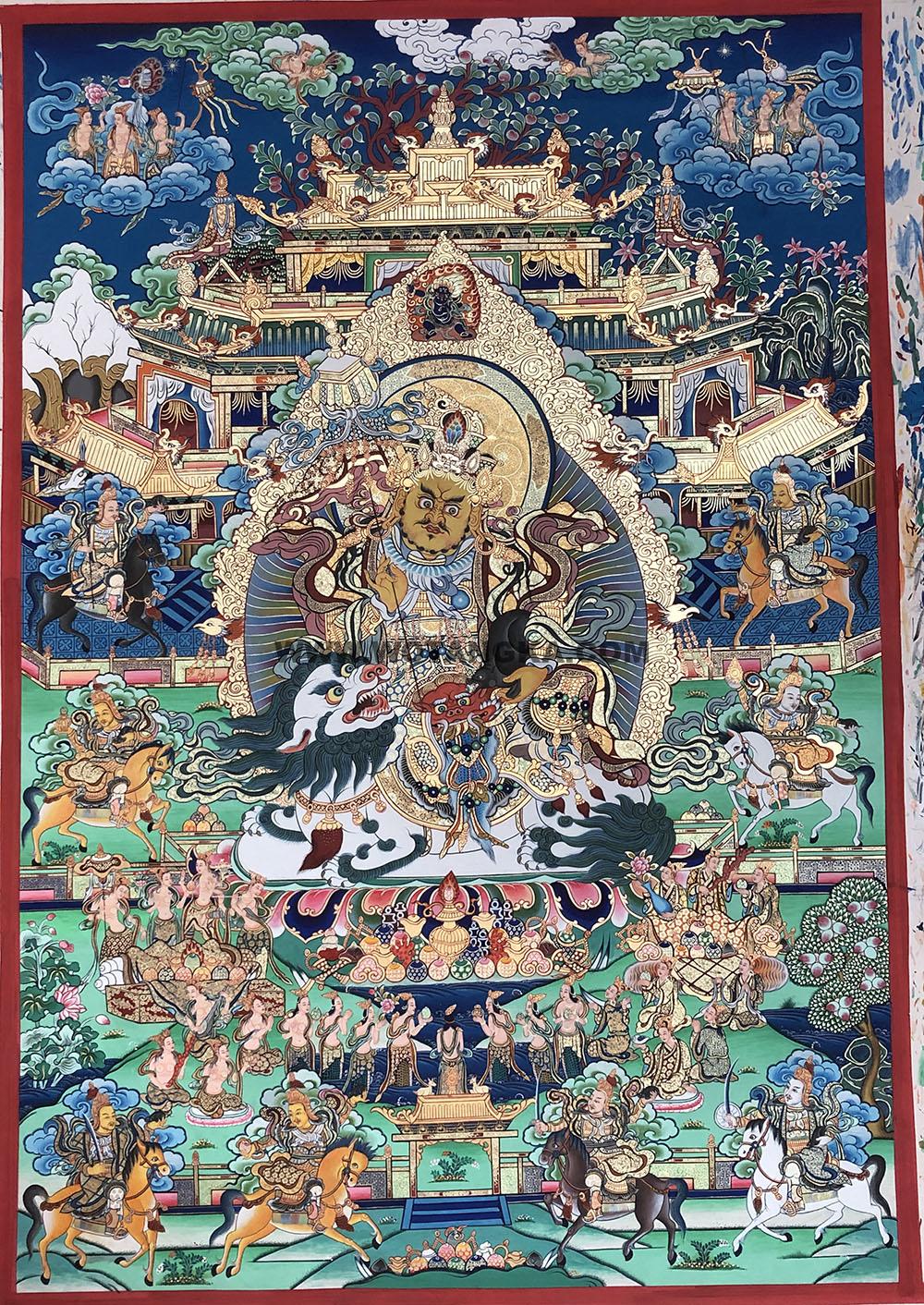 编号188-937499:彩绘唐卡-财宝天王·八马财神(120*90CM左右)