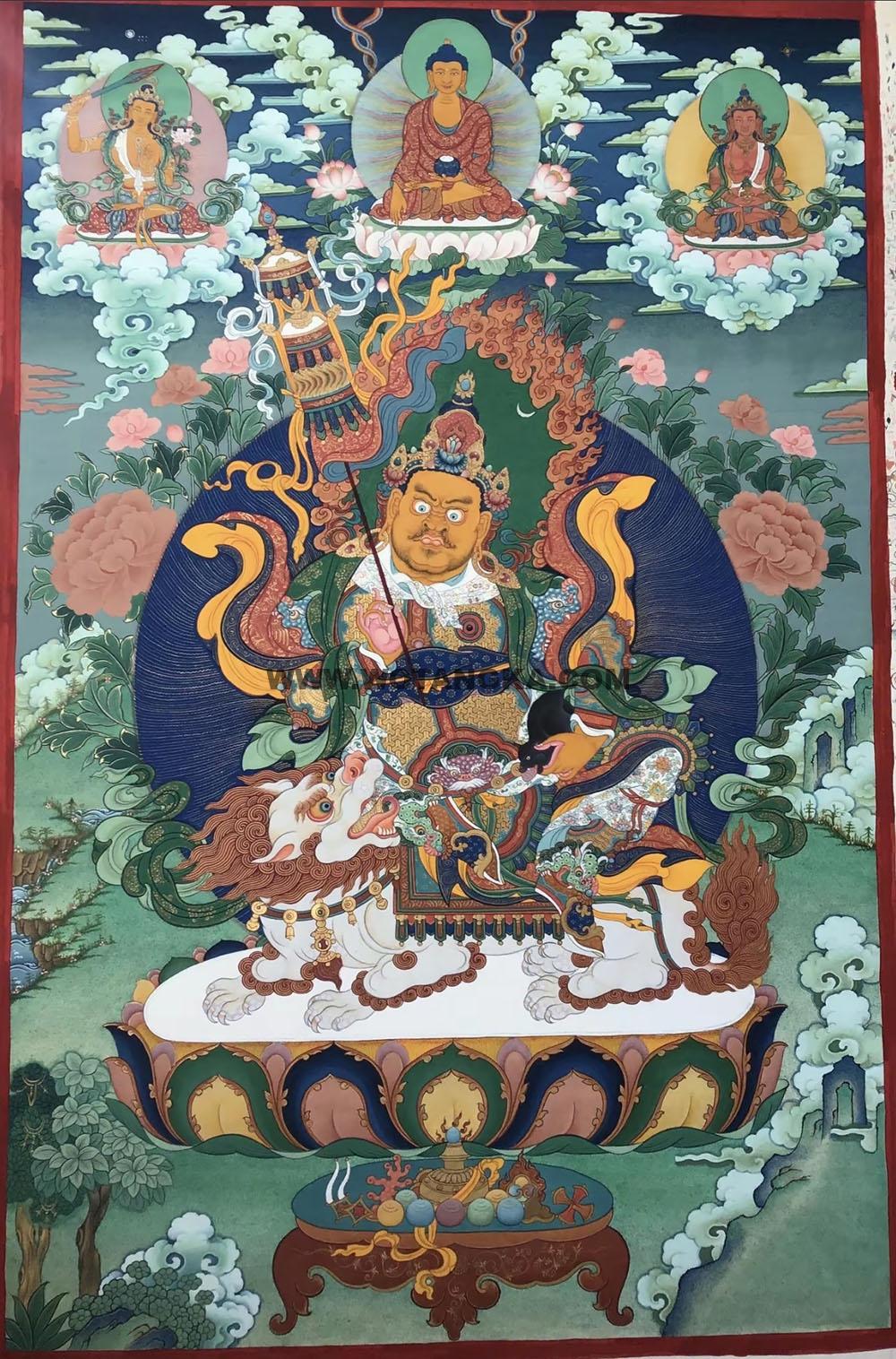 热贡-尼玛顿珠·画院：彩绘唐卡-财宝天王（85*60CM左右）