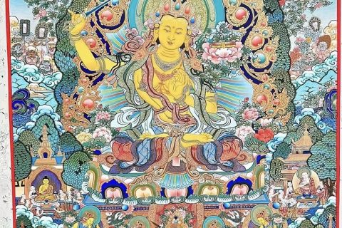 编号188-989512：彩绘唐卡-文殊菩萨·净土道场（120*90CM左右）