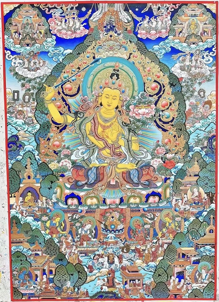 编号188-989512：彩绘唐卡-文殊菩萨·净土道场（120*90CM左右）