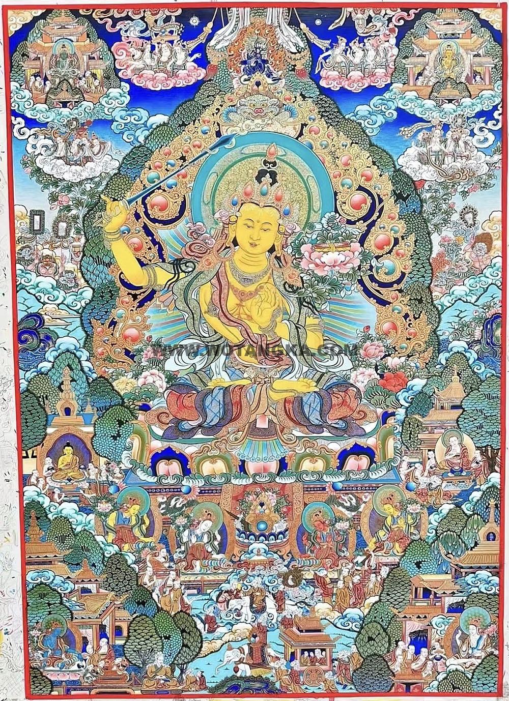 编号188-989512:彩绘唐卡-文殊菩萨·净土道场(120*90CM左右)