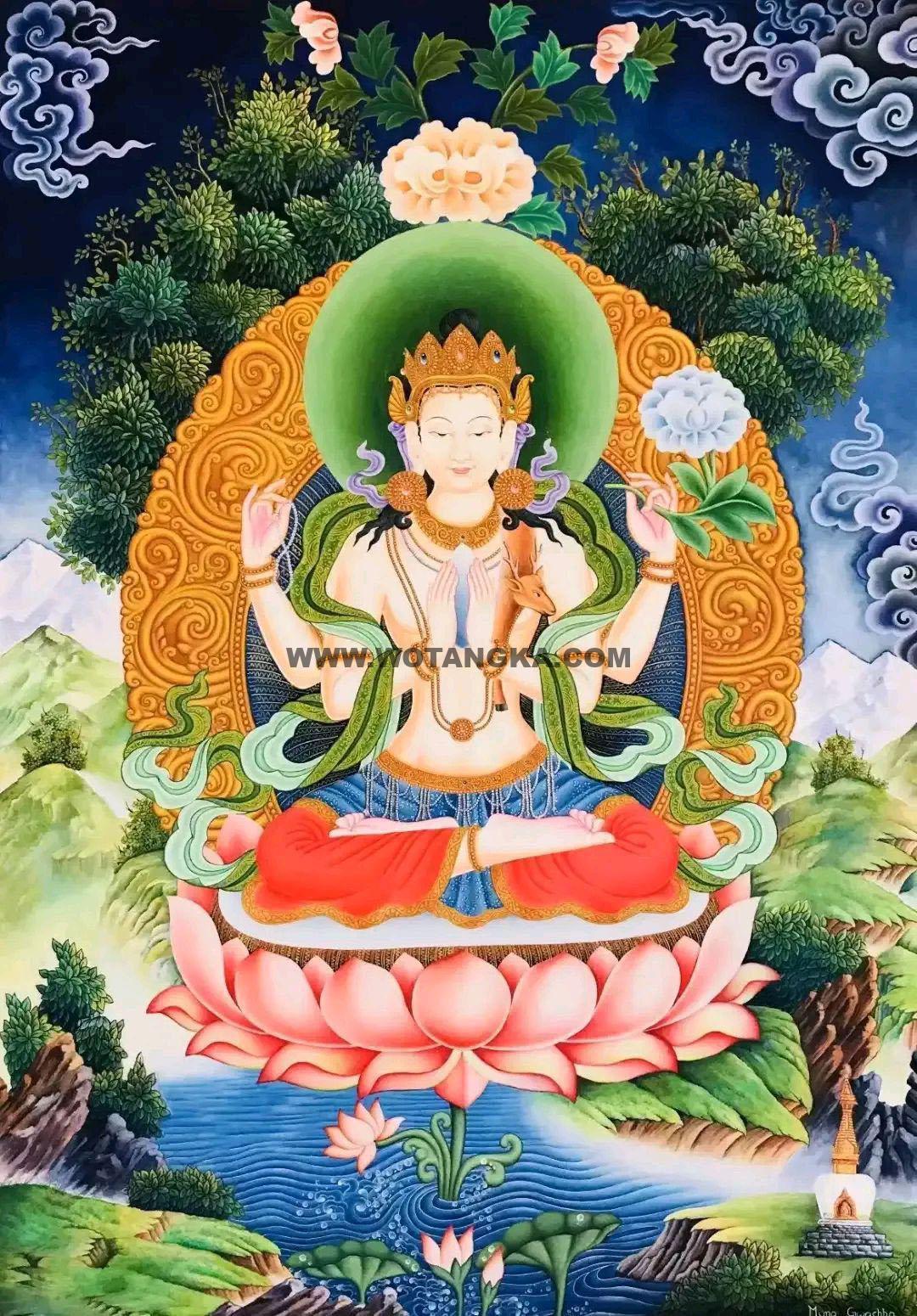 沃唐卡编号AC17242：四臂观音