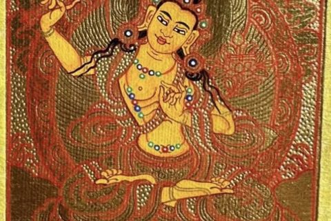 编号118-1026048：黄金小唐卡-文殊菩萨（长方形·5*4CM左右）