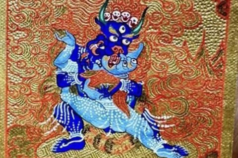 编号118-1336141：黄金小唐卡-外阎罗护法（长方形·5*4CM左右）