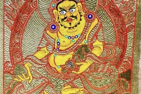 编号118-1351951：黄金小唐卡-黄财神（长方形·5*4CM左右）