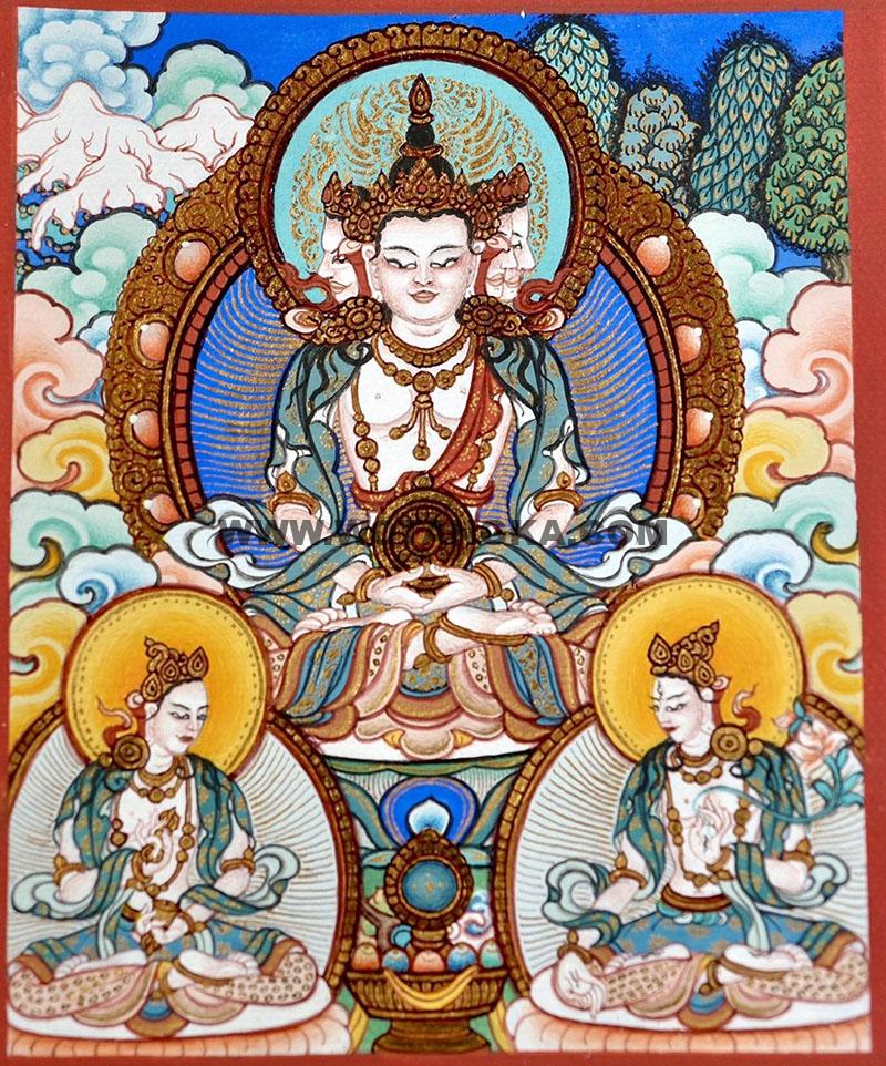 编号118-1567599：彩绘小唐卡-四面大日如来（长方形·5*4CM左右）